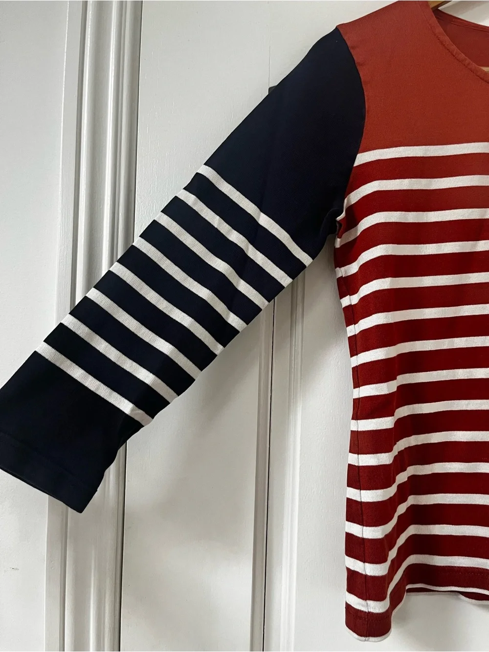 J. Crew Red, Orange Black and White Striped Long-Sleeve Tee